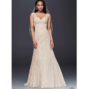 Davids Bridal ivory champagne lace wedding dress